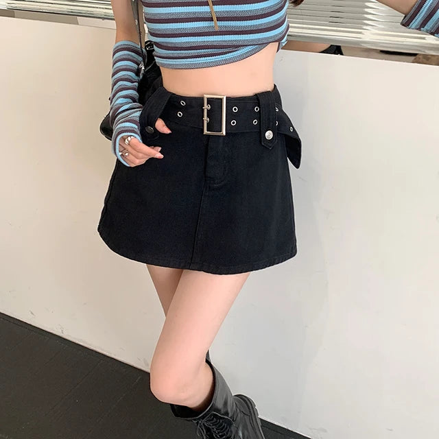 Skirts Women College Ulzzang Stylish A-line Fashion Simple Popular Summer All-match 5 Colors High Waist Solid Casual Pockets Ins