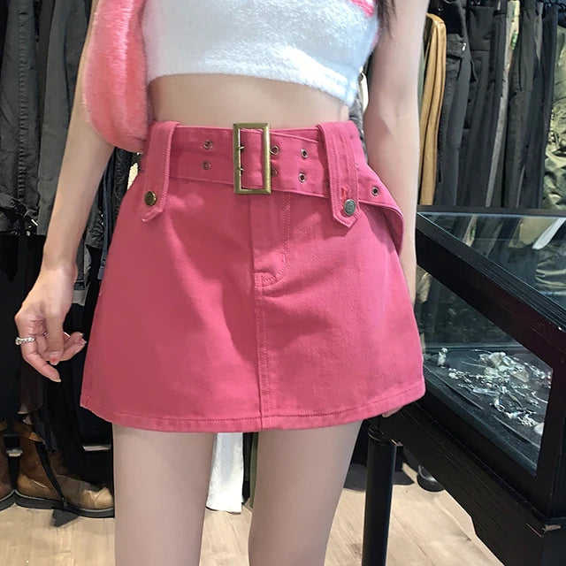 Skirts Women College Ulzzang Stylish A-line Fashion Simple Popular Summer All-match 5 Colors High Waist Solid Casual Pockets Ins