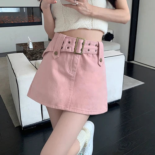 Skirts Women College Ulzzang Stylish A-line Fashion Simple Popular Summer All-match 5 Colors High Waist Solid Casual Pockets Ins